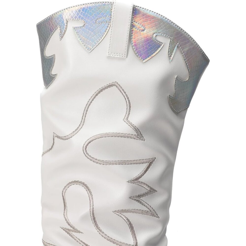 Dream Paris Cowboy Boots Women White Faux Suede Knee Western Cowgirl - Picture 4 of 7